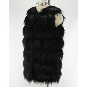 MICHAEL KORS Womens Black Long Faux Fur Outerwear Vest XS NWT
